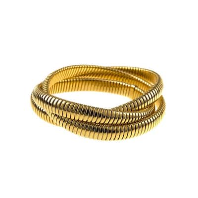 Curata Italian 18k Yellow Gold 7" Tubogas 3-Strand Rolling Slip-On Bangle Bracelet - 24mm x 7"