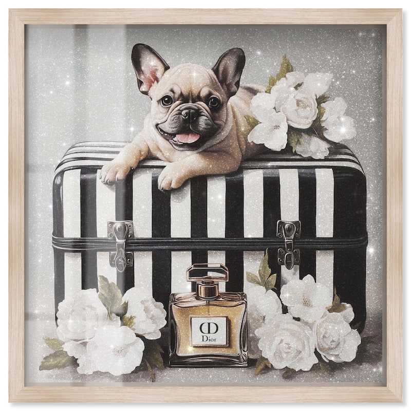 Frenchie Luggage Flowers Shadowbox by Art Remedy - Natural - 20" x 20"