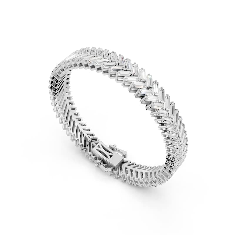 Auriya 14K Gold Lab Grown Baguette Chevron Tennis Bracelet 11 1/10 ct. tw. (F-G VS) - N/A