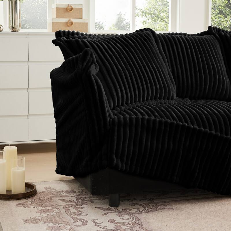 Modern 4 Seater Upholstered Sofa with 2 Ottomans and 2 Pillows