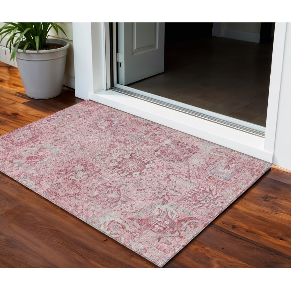HomeRoots Damask Traditional Rectangle Outdoor Rug