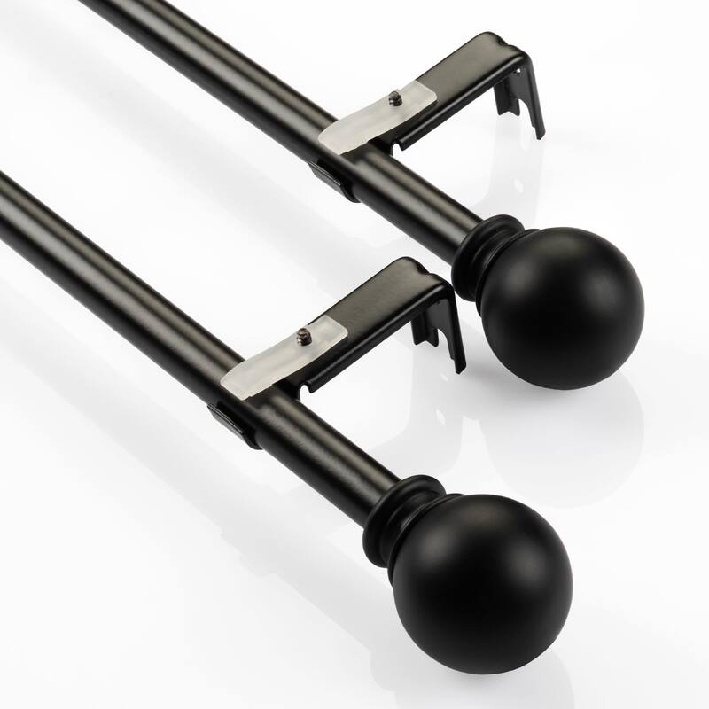 Deco Window 2 Pack Single Curtain Rod with Ball Round Finials & Brackets Set - 44" to 84", 5/8 Inch Diameter, Black Matte