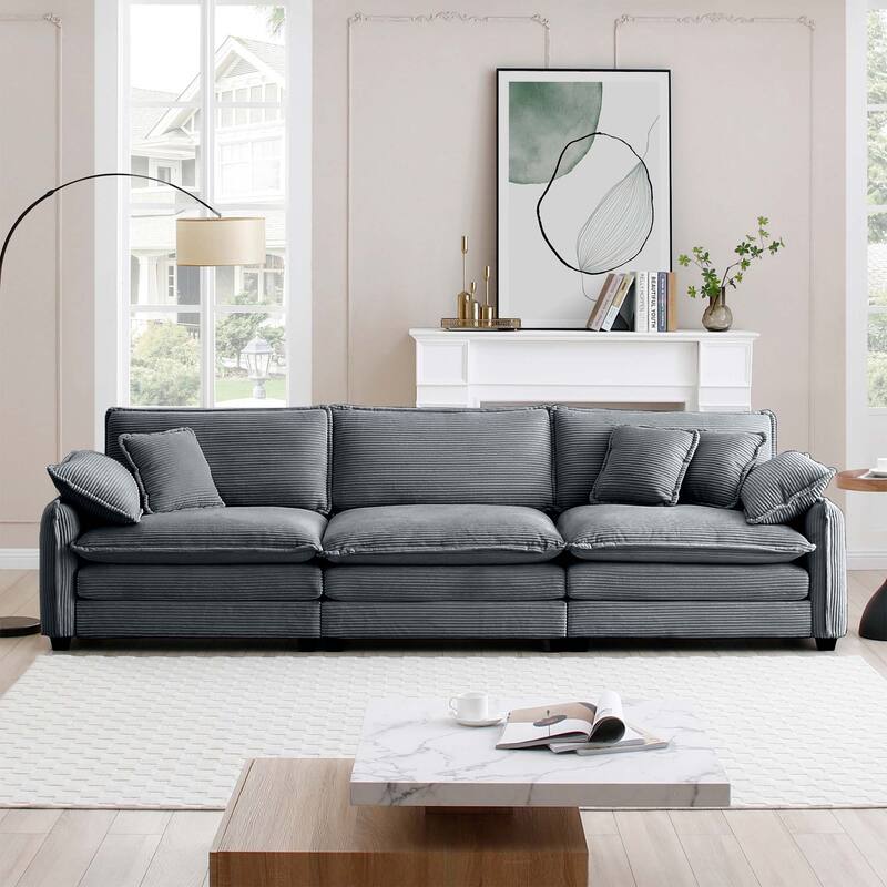 Ergonomic 3-Seater Corduroy Sofa Set with Throw Pillows