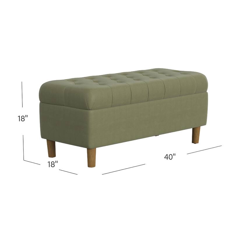 Sol Storage Bench Ottoman, Light Sage Green Velvet, Brown, 40 Inch