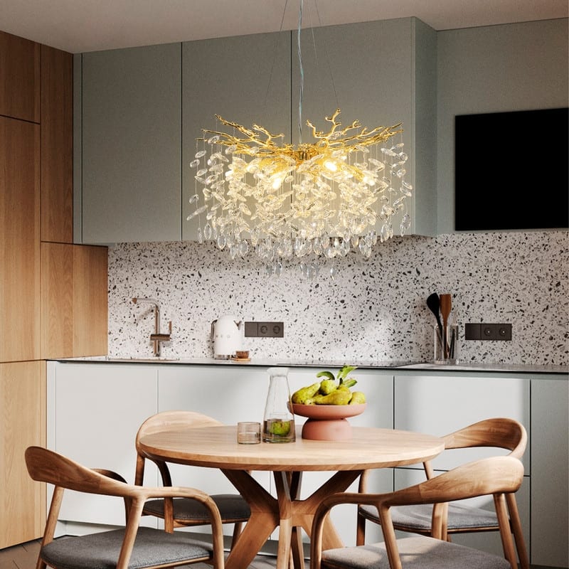 KAYLA 23.6" 9-Lights Gold Luxury Crystal Globe Chandelier, Modern Branch Chandelier for Dinning Room, Kitchen, Living Room