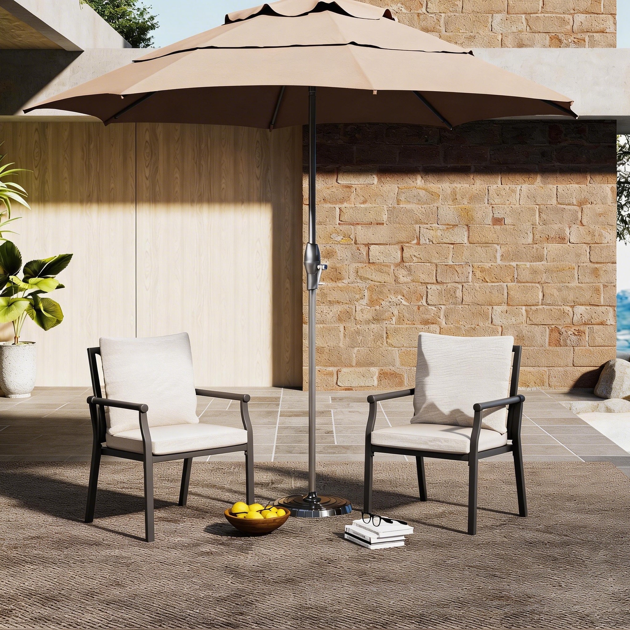 Urbanease 2-Piece Metal Patio Dining Chairs with Beige Cushions