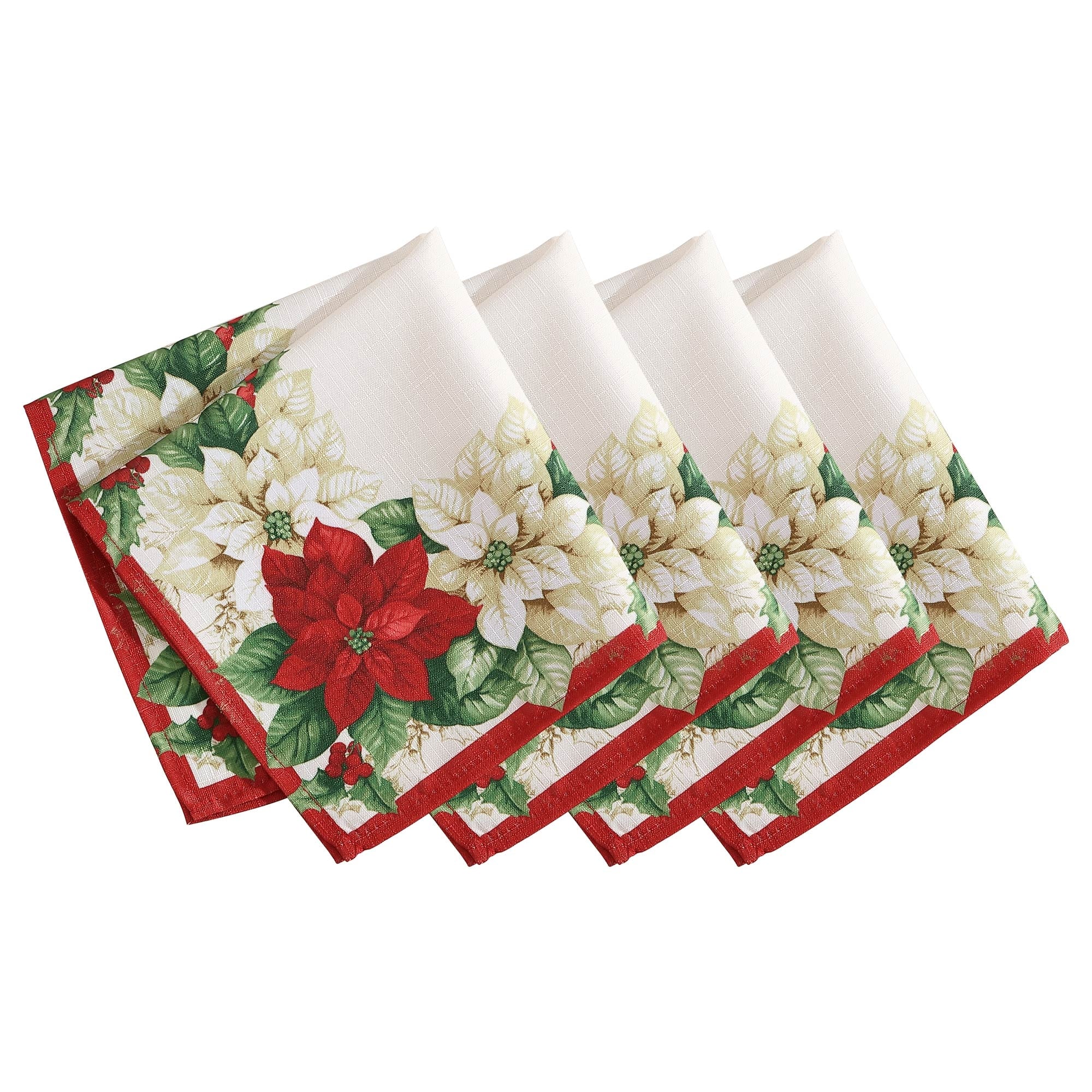 Red and White Poinsettias Napkin, Set of 4 - 17"x17"