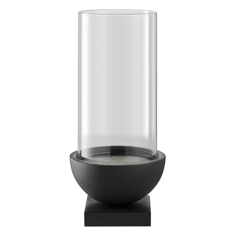 Danya B. Modern Black Metal Bold Pedestal and Glass Pillar Candle Holder