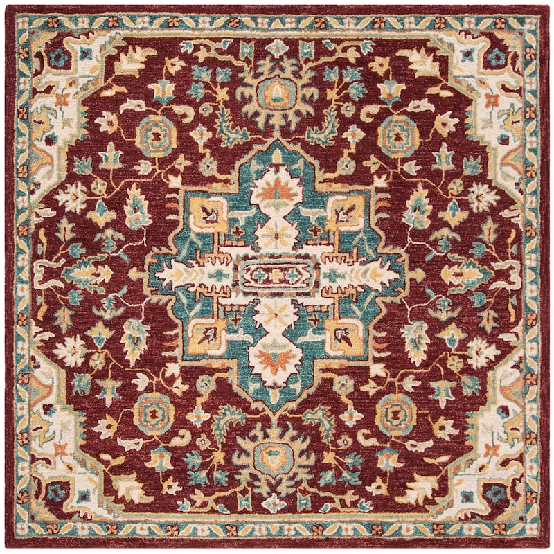 SAFAVIEH Handmade Aspen Renske Boho Tribal Wool Rug - 5' Square - Red/Blue