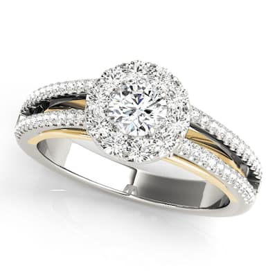 Auriya 14k Yellow Gold Lab Grown Round Diamond Halo Engagement Ring 0.50 to 5.00 ct. tw. (F-G VS)