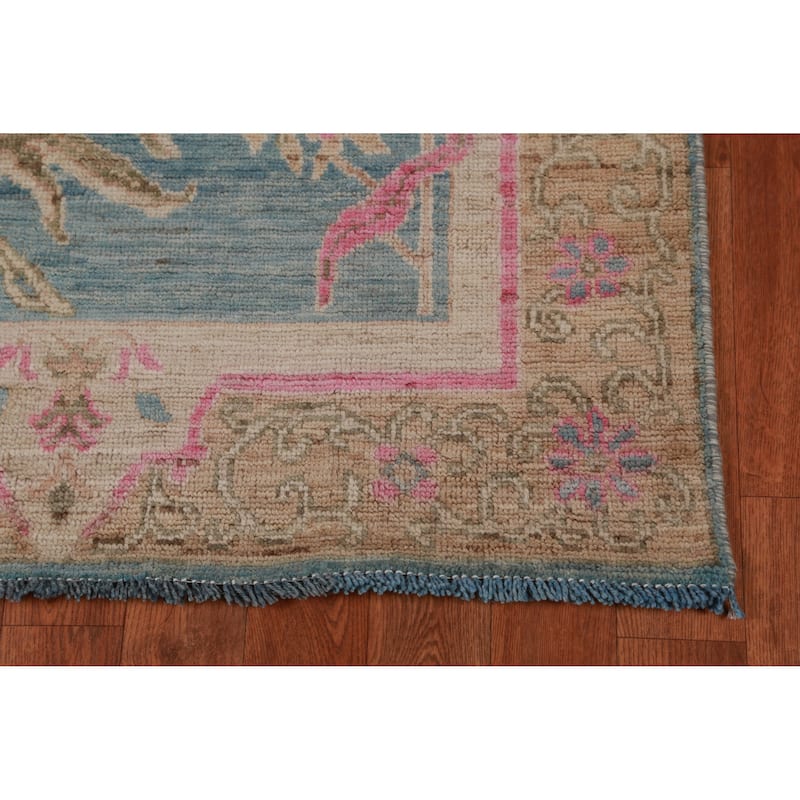 Hand Knotted Oriental 100% Wool Carpet Transitional All-Over Navy Blue & Blues Oushak Runner Rug - 12' 0'' X 2' 11''