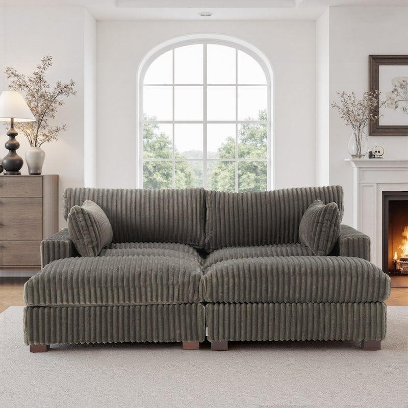 Oversied Plush Corduroy Fabric Modular Sectional Sofa with Chaise, Ottoman