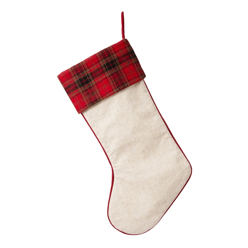 Glitzhome 21"L Dachshund Fabric Plaid Merry Christmas Stocking