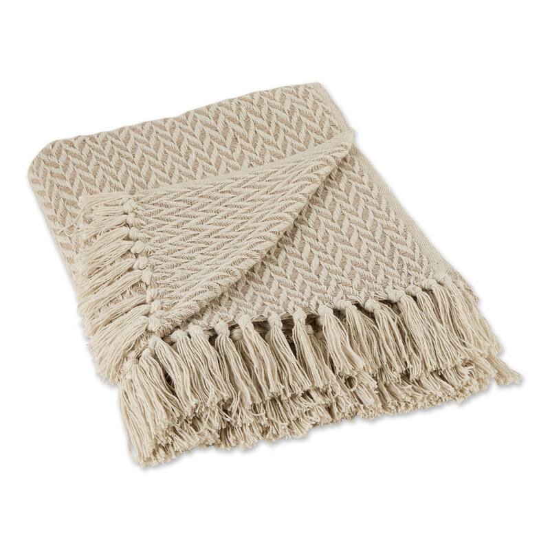 Stone Handloom Chevron Throw - Stone Zig-Zag