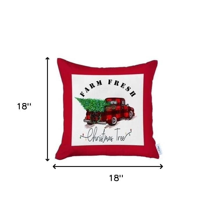 HomeRoots Set of 2 Red Plaid and Red Truck Throw Pillow Covers