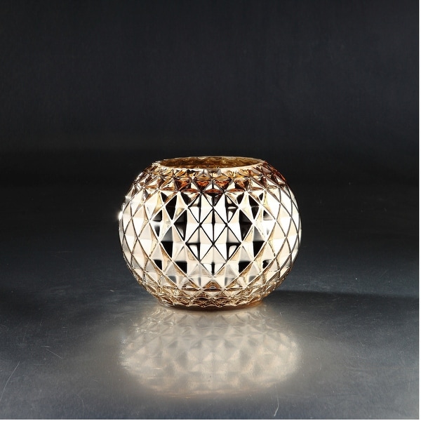 8.5” Metallic Gold Colored Diamond Pattern Glass Vase - N/A