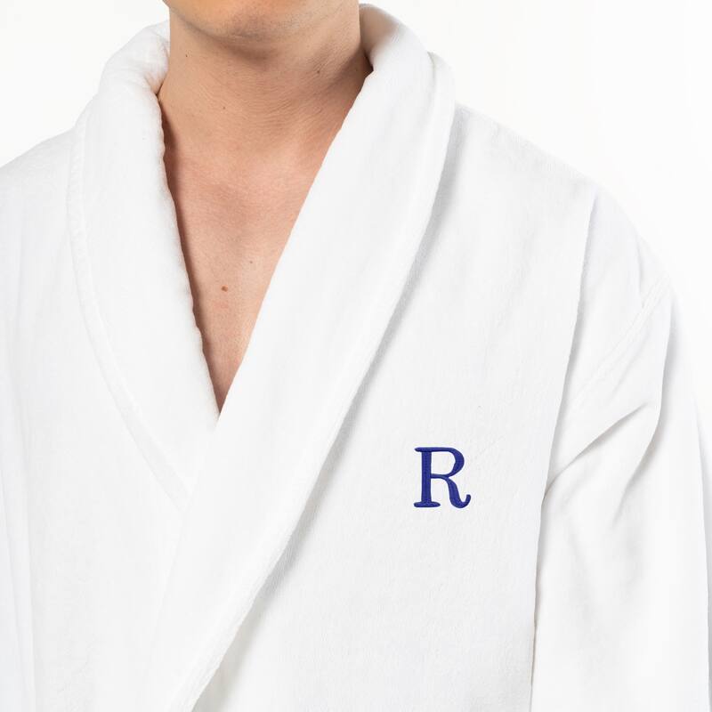 Authentic Hotel and Spa 100% Turkish Cotton Personalized Unisex Anovia Velour Bathrobe - Navy Block Font