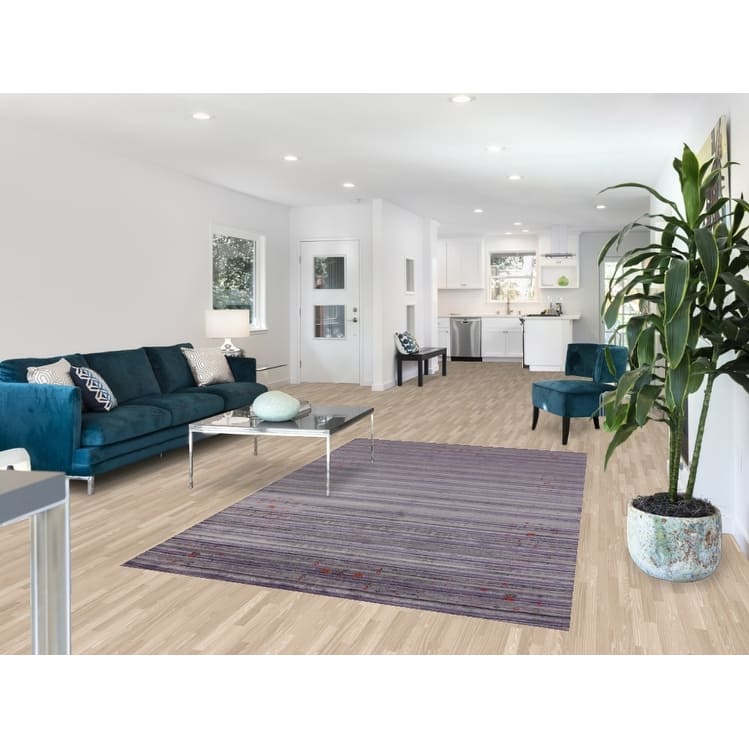 Hand Knotted Oriental 100% Wool Carpet Tribal Stripe Purples Gabbeh Area Rug - 8' 3'' X 5' 2''