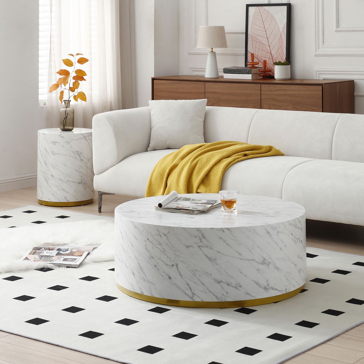 Marble drum side table discount