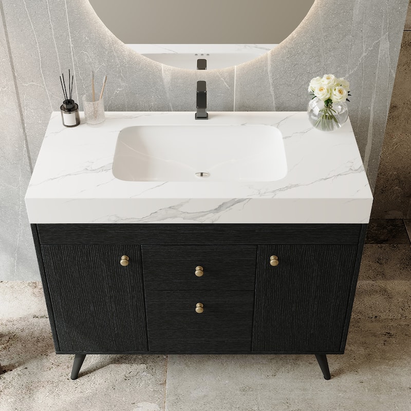 36" Modern Freestanding Bathroom Vanity with Sintered Stone Top & Ceramic Sink, Smart Storage Design & Drawers