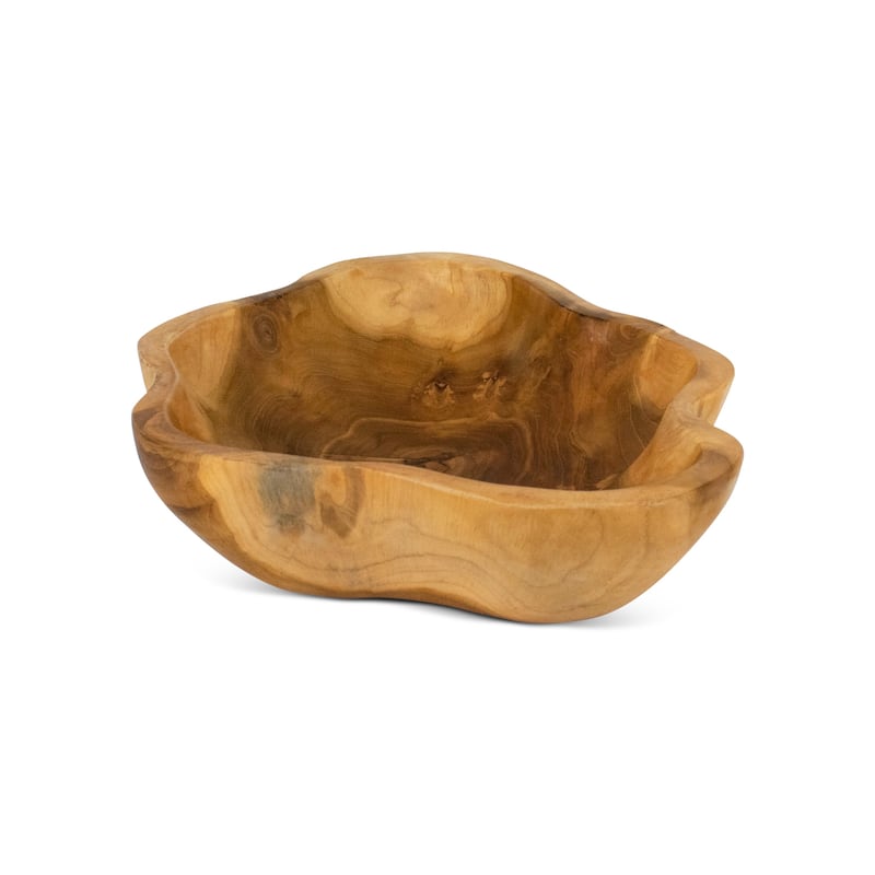 13" Solid Wood Fruit Bowl - Hand Carved Decorative Serving Bowl, Natural Rustic Home Decor - 13" wide x 11" deep x 3" tall