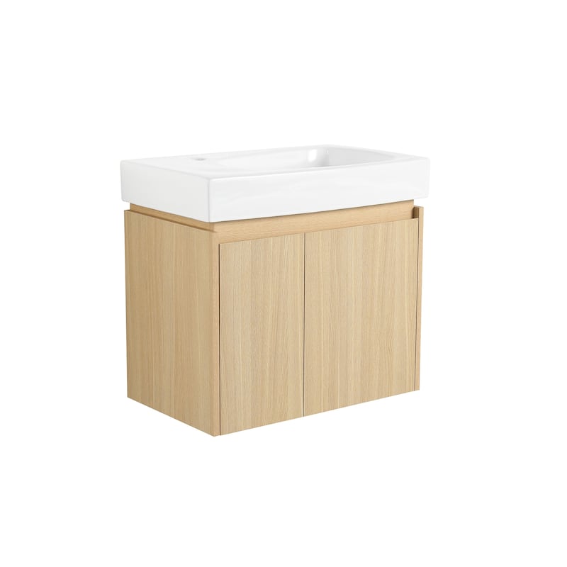 24 in. W x 14 in. D x 21 in. H Single Sink Wall Mounted Bath Vanity with White Ceramic Top - 24" x 14"