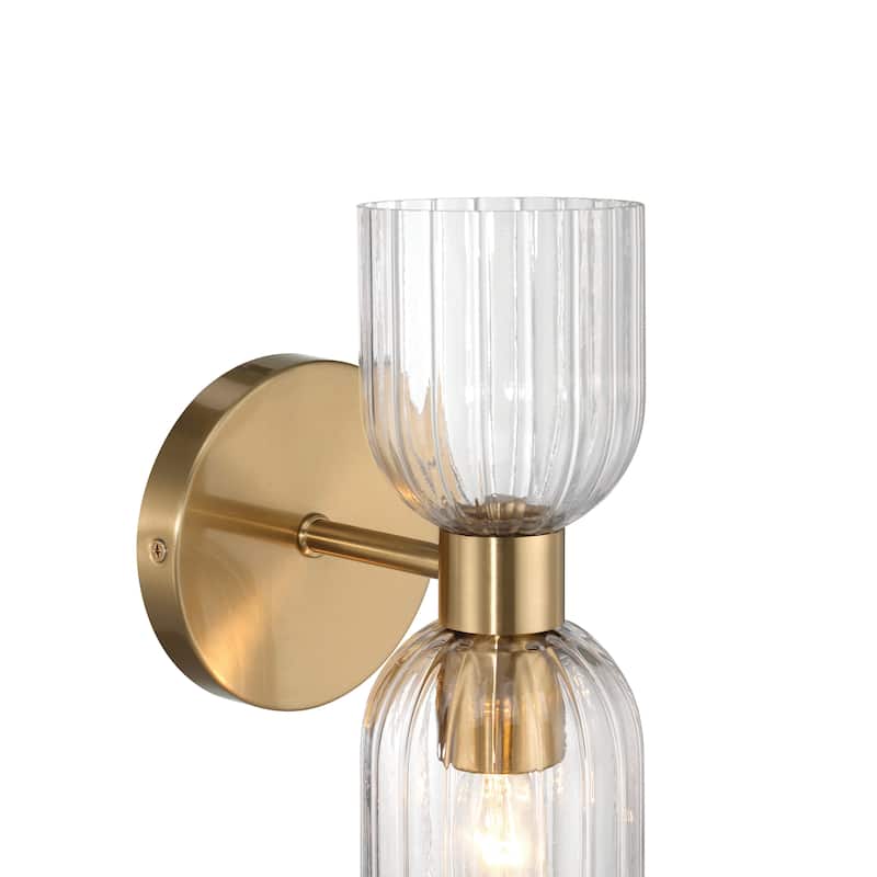 Josephine Metal and Clear Ribbed Glass Wall Light - 4.8"L x 6.0"W x 11.5"H