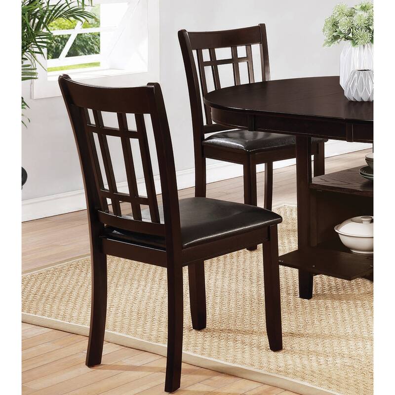 Wood Window Pane Design Back and Black Leatherette Dining Chairs (Set ...