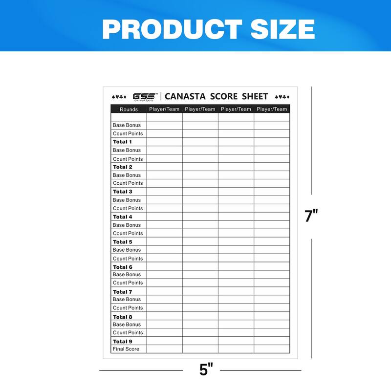 GSE™ 100-Pack 7"x5" Canasta Score Pads, Canasta Card Game Score Sheet with Game Instructions & Trick Values