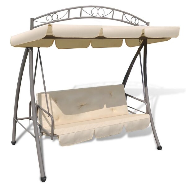 vidaXL Outdoor Swing Chair w/ Canopy Sand White Hammock Porch Garden Seat