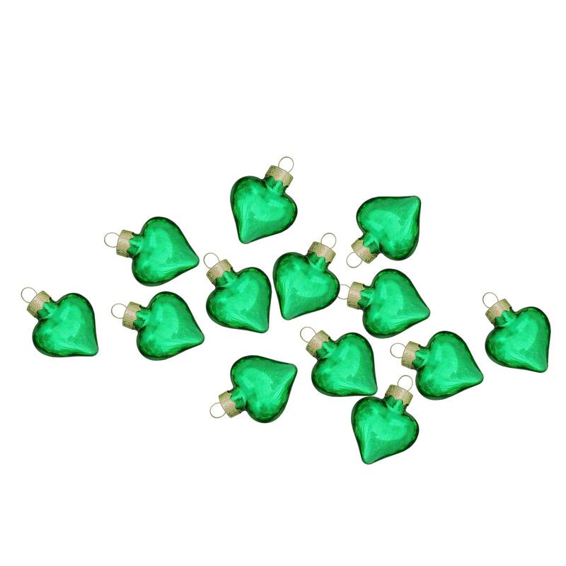 Shiny Finish Glass Heart Christmas Ornaments 1.75" (45Mm) Green 56Ct