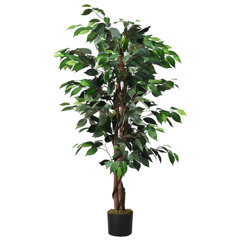 Gymax 4Ft Artificial Ficus Tree Fake Greenery Plant Home Office - Green