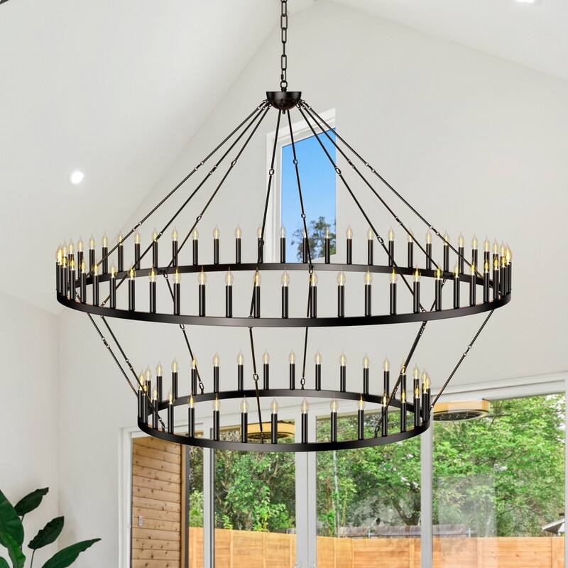 2 Tier Wagon Wheel Chandelier Large Farmhouse Rustic Round Chandeliers