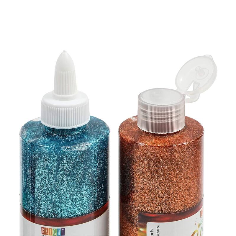 Bright Creations 8 Pack Metallic Art Glue Glitter Bottles - Multicolor for Crafts (8 oz, 16 Caps)