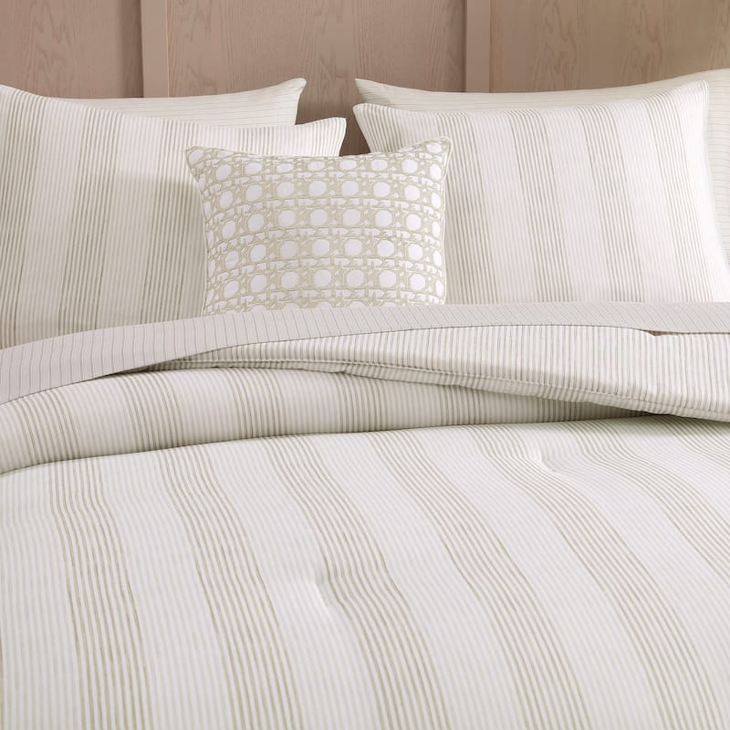 Tommy Bahama Weekend Stripe Beige Reversible Comforter Set