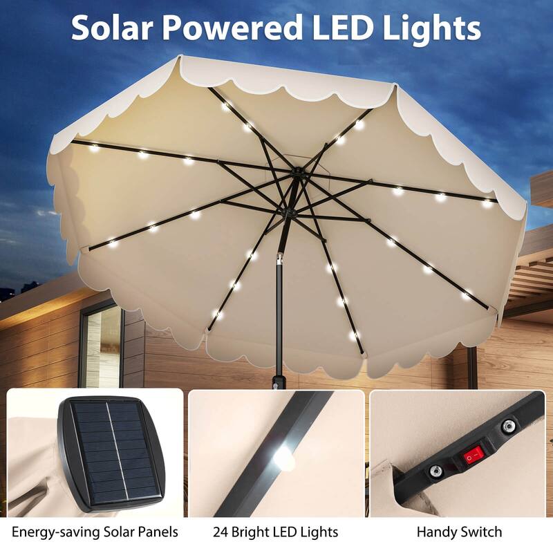Costway 10 FT Solar Patio Umbrella with 24 LED Lights 8 Ribs & Tilt