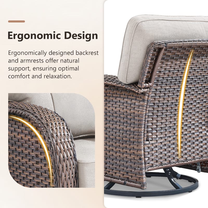TWrap 5-Piece Patio Brown Wicker Sofa Conversation Set with 5-Inch Thick Cushions