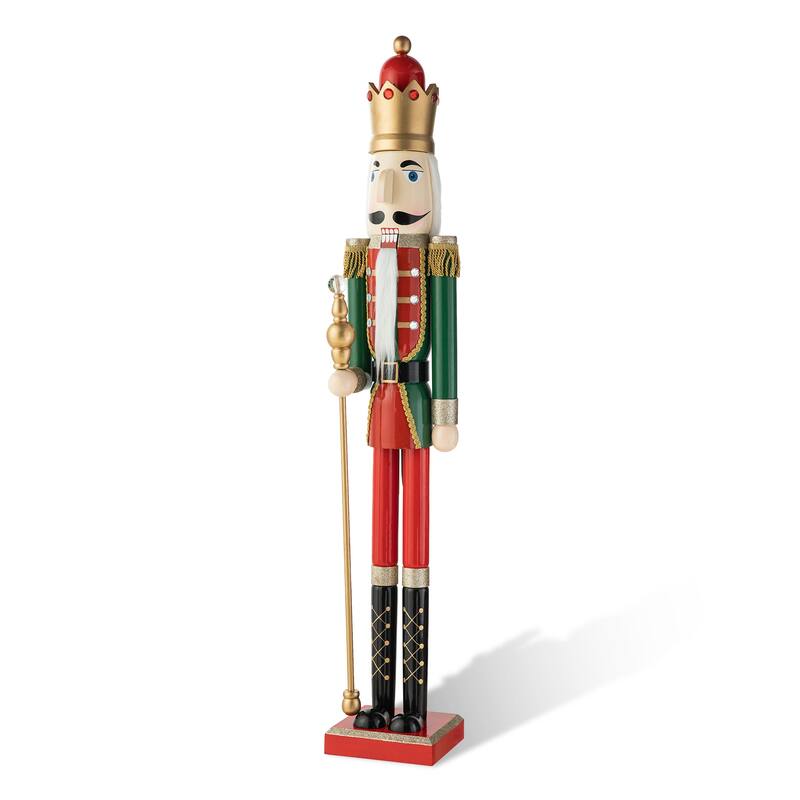 Glitzhome 42"H Large Size Christmas Wooden King & Soldier Nutcracker Set Xmas Figurine Decor for Indoor Outdoor