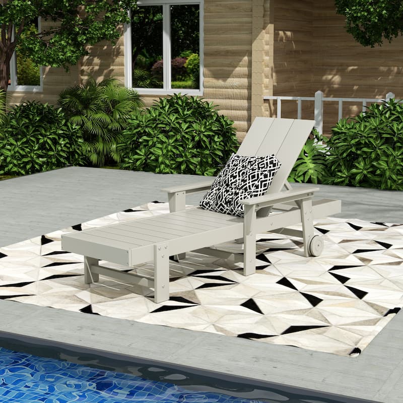 Shoreside Modern Poly Reclining Eco-Friendly All Weather Chaise Lounge With Arms & Wheels
