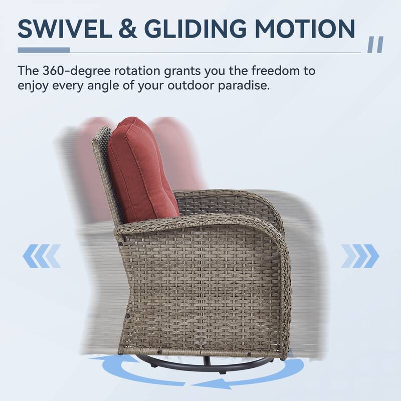 Gymojoy 5-Piece Outdoor Wicker Patio Swivel Chair & Ottoman Set, Rattan Coversation Set with Water Resistant Cushions