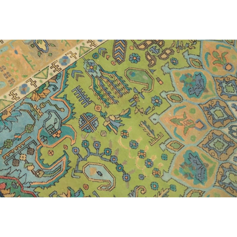 Hand Knotted Oriental 100% Wool Carpet Traditional Floral Green Tabriz Area Rug - 12' 8'' X 9' 6''