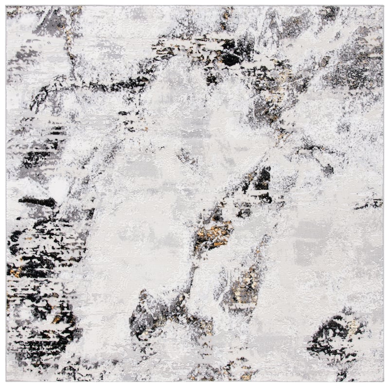 SAFAVIEH Amelia Vivan Abstract Distressed Rug - 6'7" Square - Grey/Gold