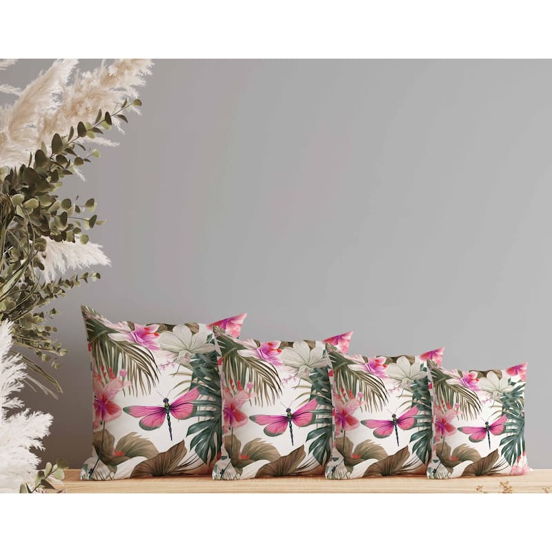 Dragonfly Dreamscape Indoor/Outdoor Reversible Throw Pillow Pink and Green
