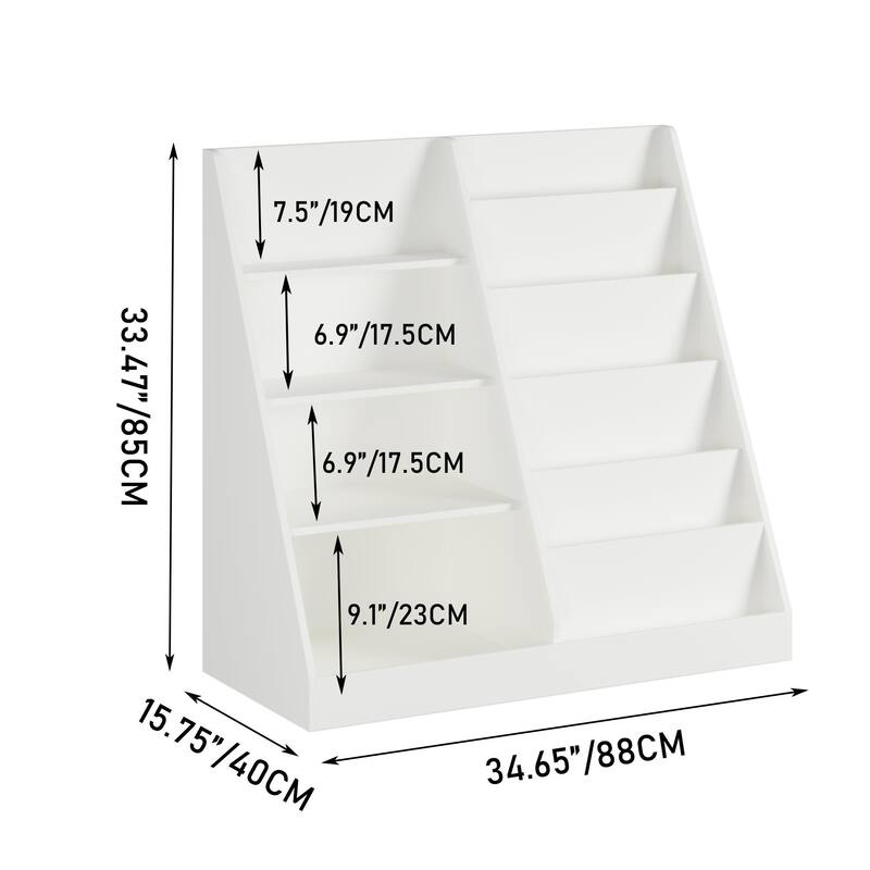 Anmytek Kids Bookcase Large Capacity Trapezoid Bookshelf Eco Friendly Wood Toy Storage Organizer Cabinet