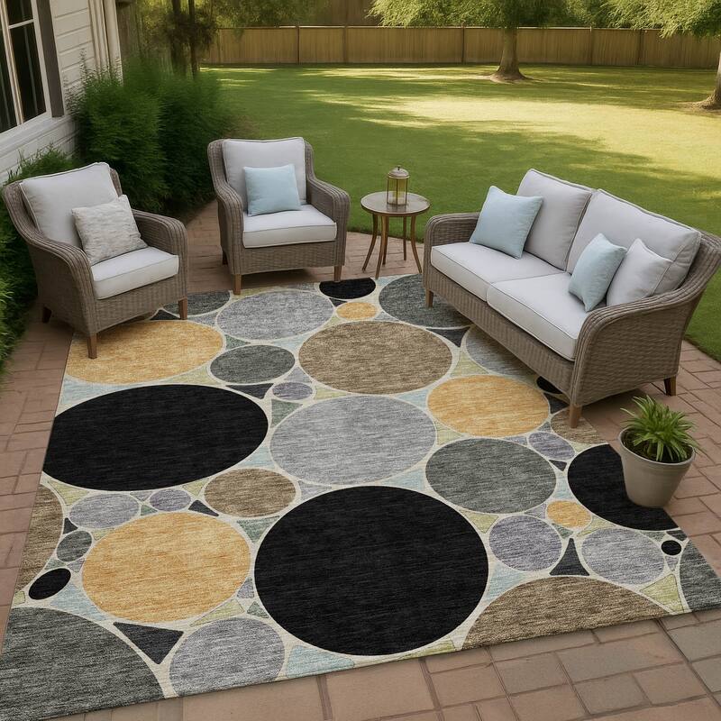 Machine Washable Indoor/ Outdoor Contemporary Rowan Chantille Rug - Black - 8' x 10'