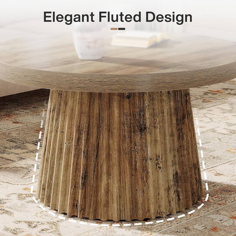 Round Coffee Table, 31.5" Modern Circle Center Table with Fluted Drum Base
