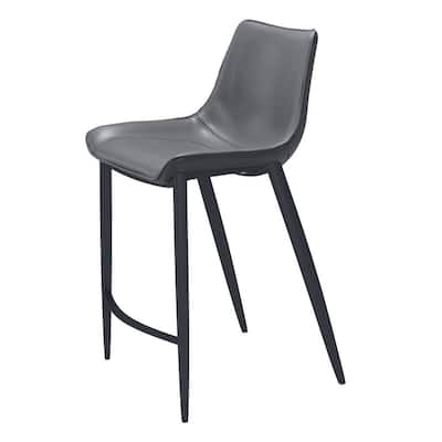Set of 2 Dark Grey and Black Faux Leather Counter Height Bar Chairs