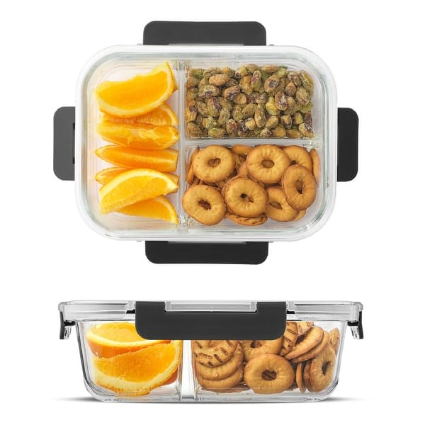 slide 2 of 6, JoyJolt 3-Sectional Glass Food Storage Containers with Airtight Lids - Set of 5 - Set of 3