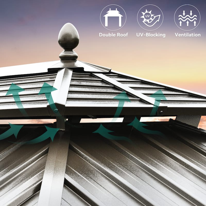 Outdoor Aluminum Hardtop Gazebo With Nettings And Curtains