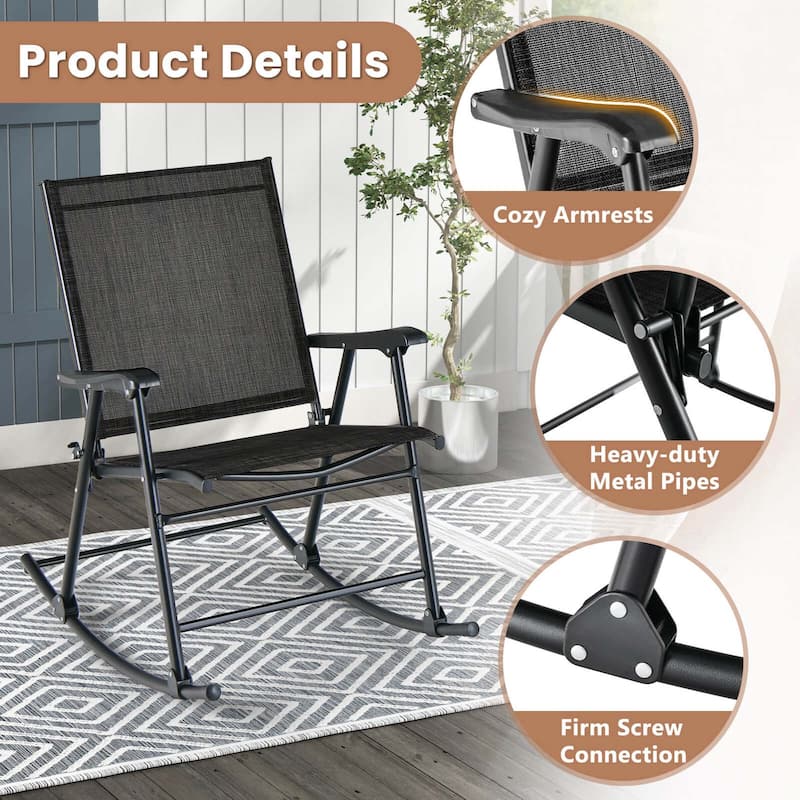 Gymax 4pcs Patio Folding Rocking Chair Heavy-Duty Metal Frame Rockers